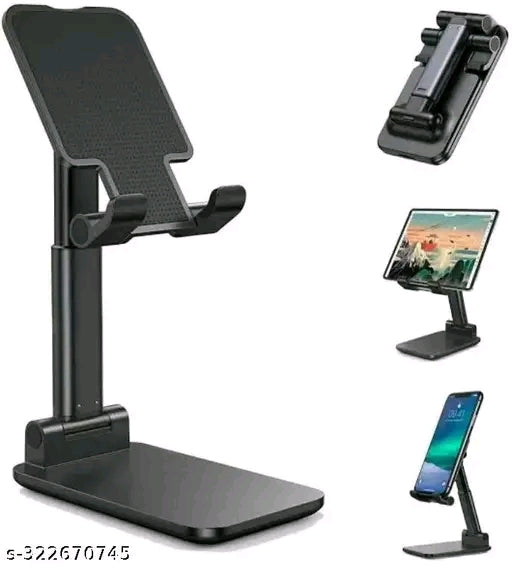 Premium Adjustable & Foldable Mobile Phone Holder | Anti-Skid Base | 90° Rotation | Universal Compatibility – Black