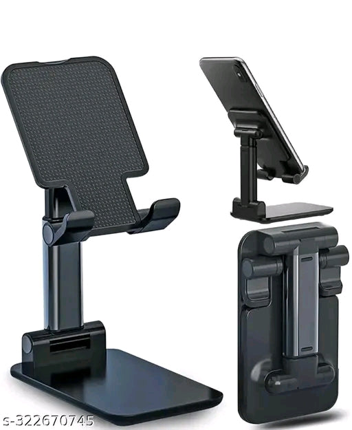 Premium Adjustable & Foldable Mobile Phone Holder | Anti-Skid Base | 90° Rotation | Universal Compatibility – Black
