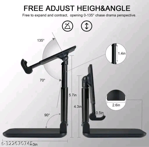 Premium Adjustable & Foldable Mobile Phone Holder | Anti-Skid Base | 90° Rotation | Universal Compatibility – Black