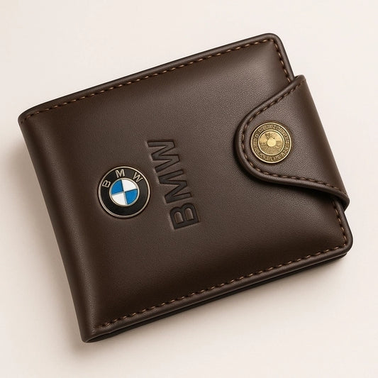 BMW Edition Fancy Trendy Men's Wallet | Premium Faux Leather Bi-Fold Wallet | Stylish Button Lock Gents Purse
