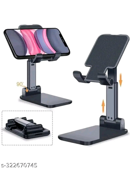Premium Adjustable & Foldable Mobile Phone Holder | Anti-Skid Base | 90° Rotation | Universal Compatibility – Black