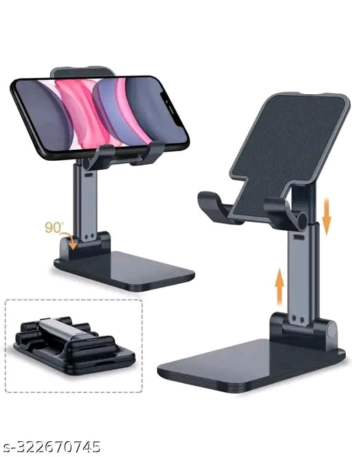 Premium Adjustable & Foldable Mobile Phone Holder | Anti-Skid Base | 90° Rotation | Universal Compatibility – Black