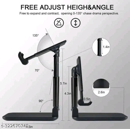 Premium Adjustable & Foldable Mobile Phone Holder | Anti-Skid Base | 90° Rotation | Universal Compatibility – Black